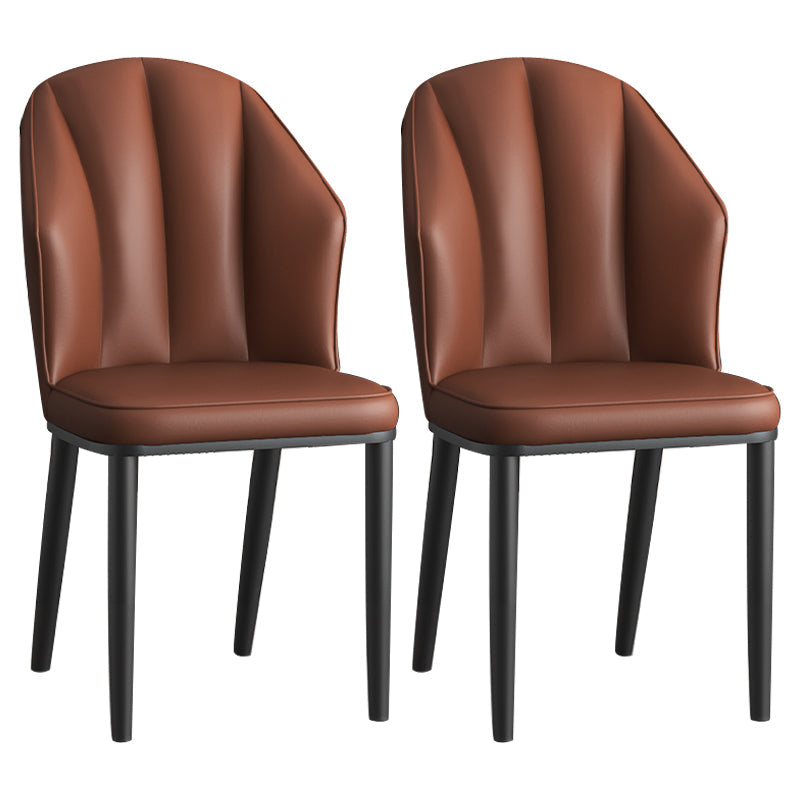 Glam Metal Dining Room Chairs Armless Upholstered Side Leather Chairs for Restaurant Brown 2 Piece Set Black Clearhalo ' kitchen&dining_furn' 'Dining Chairs' 'Dining Tables & Seating' 'dining_chair' 'furn' 'furn_dining_chair' 'Furniture' 'furniture_dining_chair' 'Kitchen & Dining Furniture' 'kitchen' 3998129