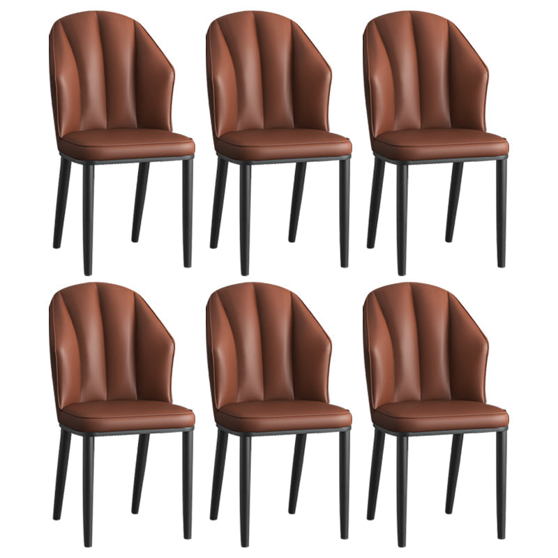Glam Metal Dining Room Chairs Armless Upholstered Side Leather Chairs for Restaurant Brown 6 Piece Set Black Clearhalo ' kitchen&dining_furn' 'Dining Chairs' 'Dining Tables & Seating' 'dining_chair' 'furn' 'furn_dining_chair' 'Furniture' 'furniture_dining_chair' 'Kitchen & Dining Furniture' 'kitchen' 3998131