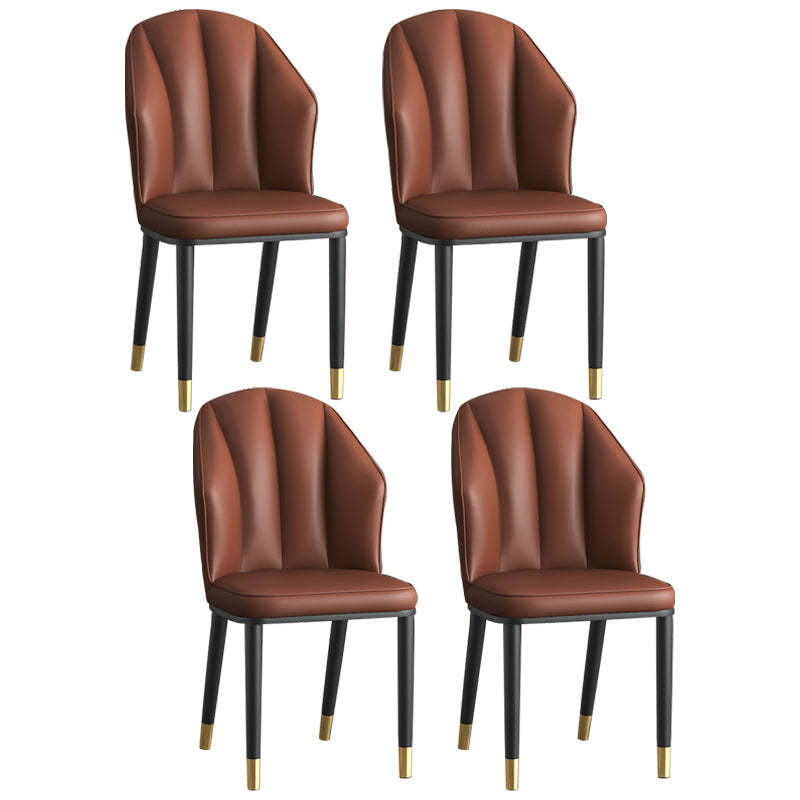 Glam Metal Dining Room Chairs Armless Upholstered Side Leather Chairs for Restaurant Brown 4 Piece Set Brass Gold Clearhalo ' kitchen&dining_furn' 'Dining Chairs' 'Dining Tables & Seating' 'dining_chair' 'furn' 'furn_dining_chair' 'Furniture' 'furniture_dining_chair' 'Kitchen & Dining Furniture' 'kitchen' 3998133