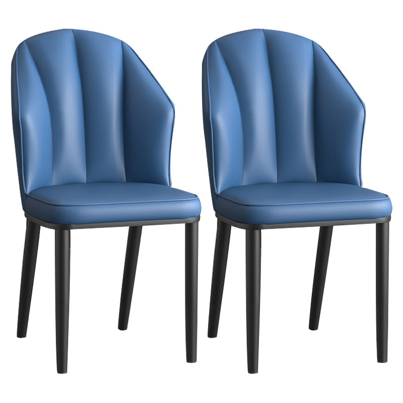 Glam Metal Dining Room Chairs Armless Upholstered Side Leather Chairs for Restaurant Blue 2 Piece Set Black Clearhalo ' kitchen&dining_furn' 'Dining Chairs' 'Dining Tables & Seating' 'dining_chair' 'furn' 'furn_dining_chair' 'Furniture' 'furniture_dining_chair' 'Kitchen & Dining Furniture' 'kitchen' 3998135