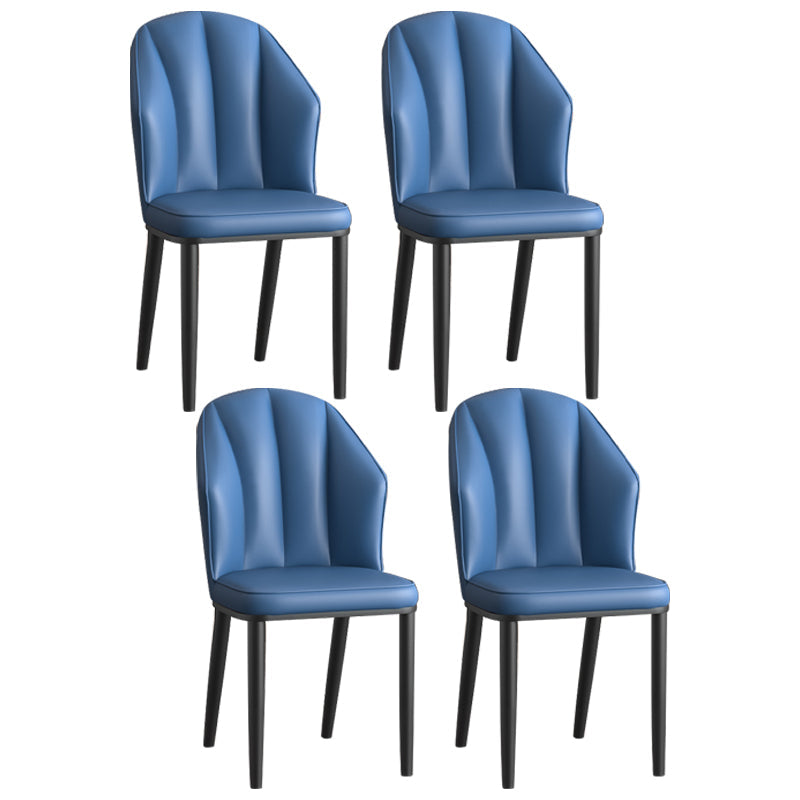 Glam Metal Dining Room Chairs Armless Upholstered Side Leather Chairs for Restaurant Blue 4 Piece Set Black Clearhalo ' kitchen&dining_furn' 'Dining Chairs' 'Dining Tables & Seating' 'dining_chair' 'furn' 'furn_dining_chair' 'Furniture' 'furniture_dining_chair' 'Kitchen & Dining Furniture' 'kitchen' 3998136