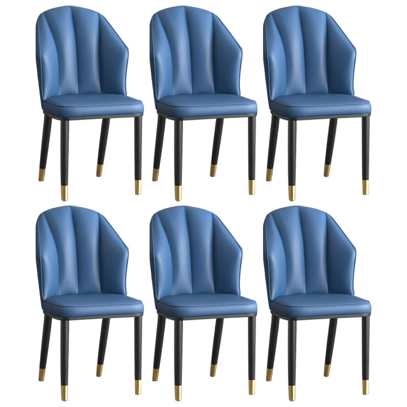 Glam Metal Dining Room Chairs Armless Upholstered Side Leather Chairs for Restaurant Blue 6 Piece Set Brass Gold Clearhalo ' kitchen&dining_furn' 'Dining Chairs' 'Dining Tables & Seating' 'dining_chair' 'furn' 'furn_dining_chair' 'Furniture' 'furniture_dining_chair' 'Kitchen & Dining Furniture' 'kitchen' 3998140