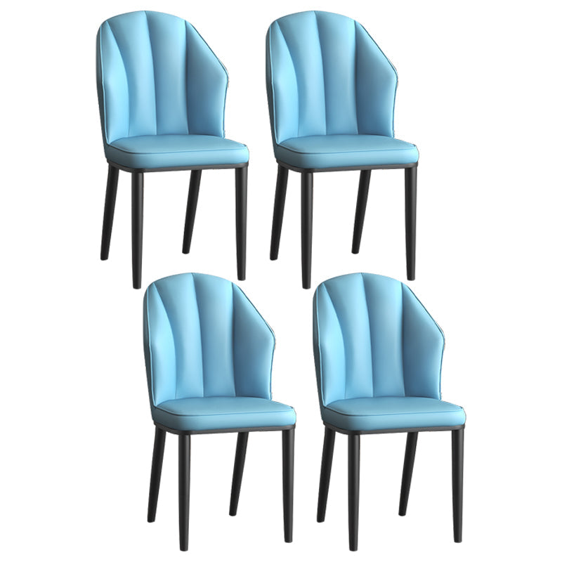 Glam Metal Dining Room Chairs Armless Upholstered Side Leather Chairs for Restaurant Light Blue 4 Piece Set Black Clearhalo ' kitchen&dining_furn' 'Dining Chairs' 'Dining Tables & Seating' 'dining_chair' 'furn' 'furn_dining_chair' 'Furniture' 'furniture_dining_chair' 'Kitchen & Dining Furniture' 'kitchen' 3998142
