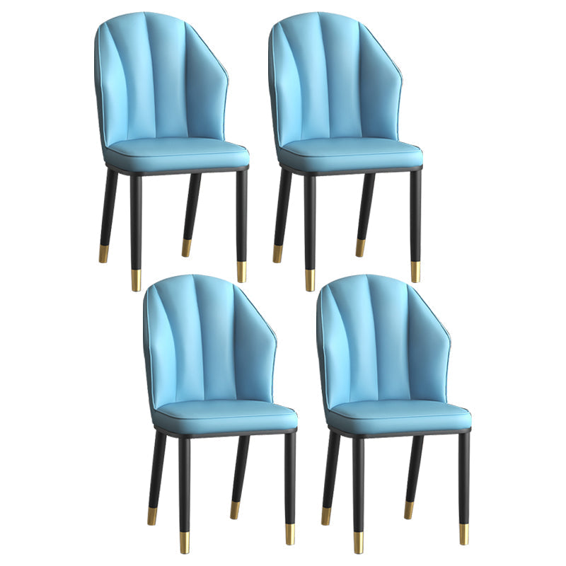 Glam Metal Dining Room Chairs Armless Upholstered Side Leather Chairs for Restaurant Light Blue 4 Piece Set Brass Gold Clearhalo ' kitchen&dining_furn' 'Dining Chairs' 'Dining Tables & Seating' 'dining_chair' 'furn' 'furn_dining_chair' 'Furniture' 'furniture_dining_chair' 'Kitchen & Dining Furniture' 'kitchen' 3998145