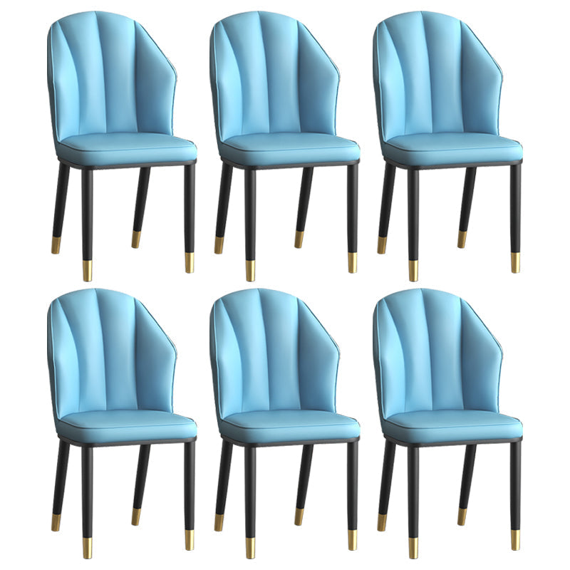 Glam Metal Dining Room Chairs Armless Upholstered Side Leather Chairs for Restaurant Light Blue 6 Piece Set Brass Gold Clearhalo ' kitchen&dining_furn' 'Dining Chairs' 'Dining Tables & Seating' 'dining_chair' 'furn' 'furn_dining_chair' 'Furniture' 'furniture_dining_chair' 'Kitchen & Dining Furniture' 'kitchen' 3998146