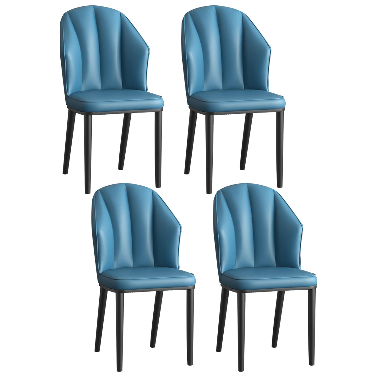 Glam Metal Dining Room Chairs Armless Upholstered Side Leather Chairs for Restaurant Peacock Blue 4 Piece Set Black Clearhalo ' kitchen&dining_furn' 'Dining Chairs' 'Dining Tables & Seating' 'dining_chair' 'furn' 'furn_dining_chair' 'Furniture' 'furniture_dining_chair' 'Kitchen & Dining Furniture' 'kitchen' 3998148