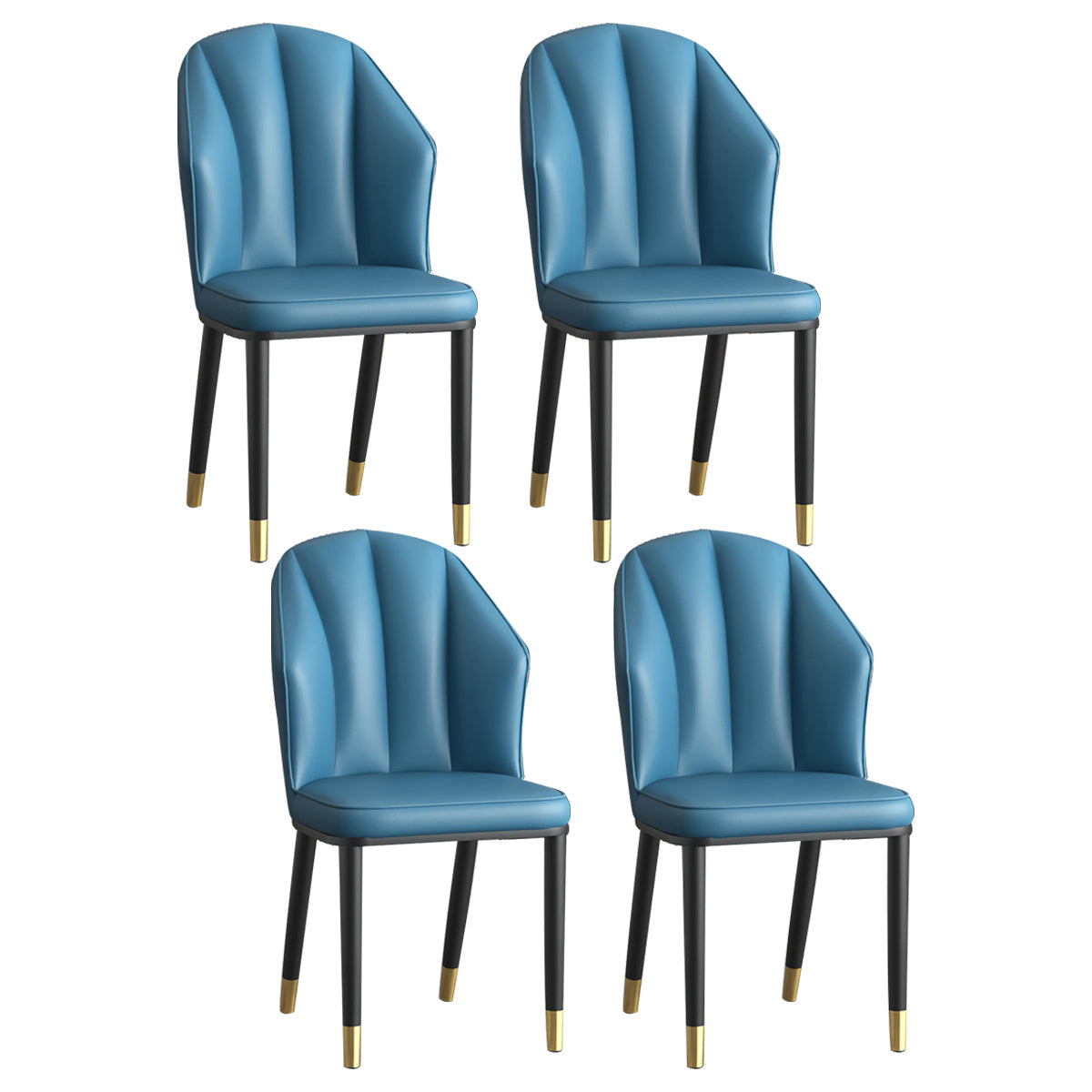 Glam Metal Dining Room Chairs Armless Upholstered Side Leather Chairs for Restaurant Peacock Blue 4 Piece Set Brass Gold Clearhalo ' kitchen&dining_furn' 'Dining Chairs' 'Dining Tables & Seating' 'dining_chair' 'furn' 'furn_dining_chair' 'Furniture' 'furniture_dining_chair' 'Kitchen & Dining Furniture' 'kitchen' 3998151