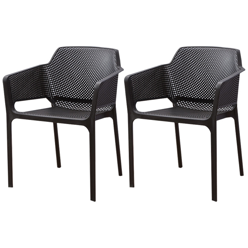 Contemporary Style Plastic Dining Chairs Stackable Dining Arm Chairs for Kitchen Black 2 Piece Set Clearhalo ' kitchen&dining_furn' 'Dining Chairs' 'Dining Tables & Seating' 'dining_chair' 'furn' 'furn_dining_chair' 'Furniture' 'furniture_dining_chair' 'Kitchen & Dining Furniture' 'kitchen' 3998182