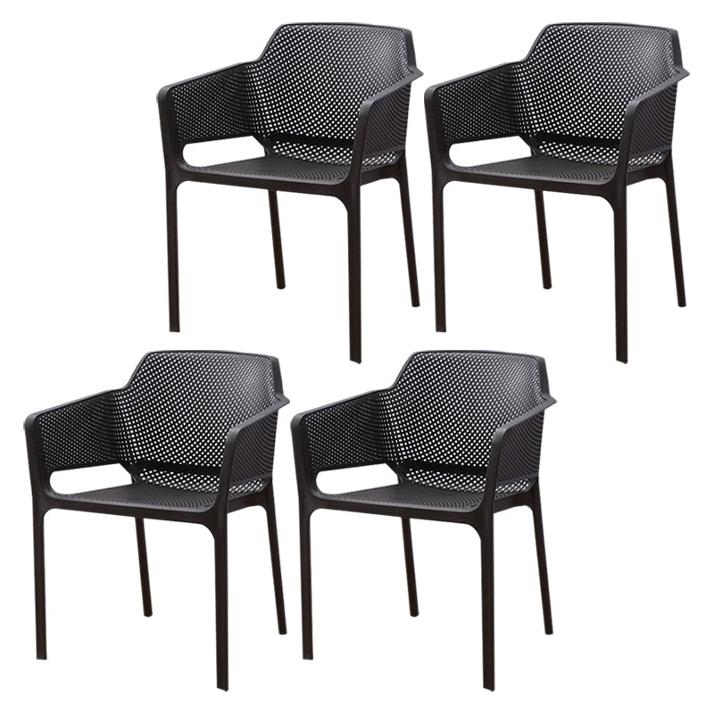 Contemporary Style Plastic Dining Chairs Stackable Dining Arm Chairs for Kitchen Black 4 Piece Set Clearhalo ' kitchen&dining_furn' 'Dining Chairs' 'Dining Tables & Seating' 'dining_chair' 'furn' 'furn_dining_chair' 'Furniture' 'furniture_dining_chair' 'Kitchen & Dining Furniture' 'kitchen' 3998184