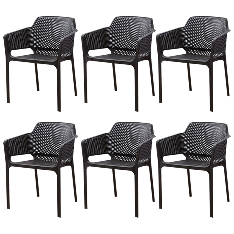 Contemporary Style Plastic Dining Chairs Stackable Dining Arm Chairs for Kitchen Black 6 Piece Set Clearhalo ' kitchen&dining_furn' 'Dining Chairs' 'Dining Tables & Seating' 'dining_chair' 'furn' 'furn_dining_chair' 'Furniture' 'furniture_dining_chair' 'Kitchen & Dining Furniture' 'kitchen' 3998186