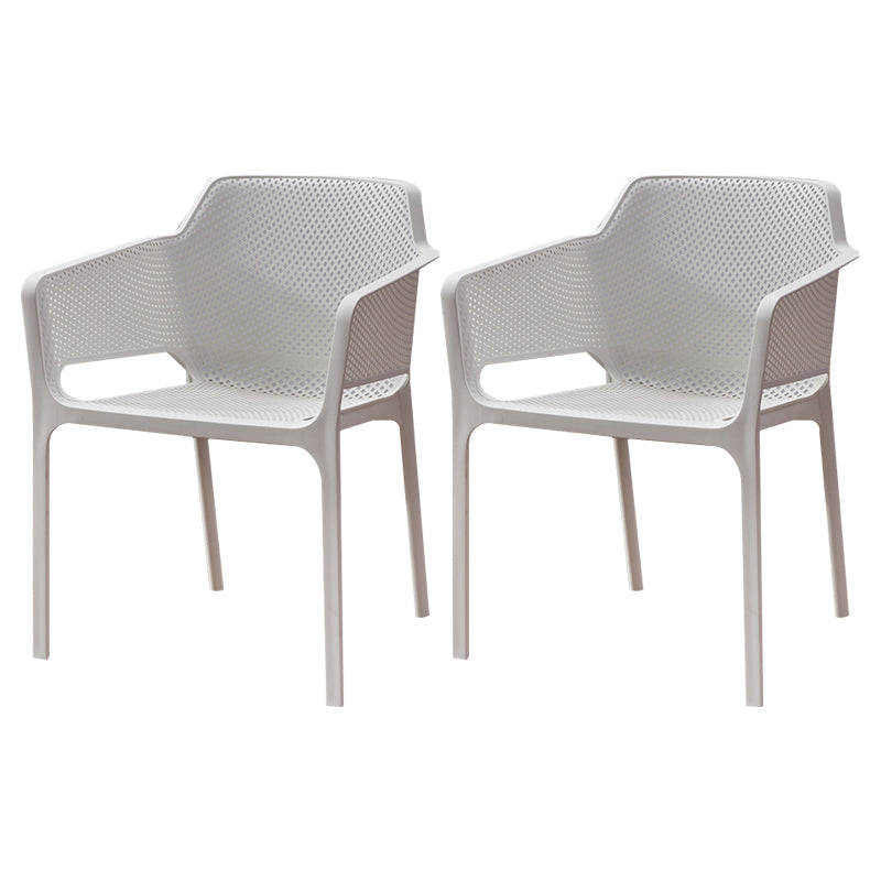 Contemporary Style Plastic Dining Chairs Stackable Dining Arm Chairs for Kitchen White 2 Piece Set Clearhalo ' kitchen&dining_furn' 'Dining Chairs' 'Dining Tables & Seating' 'dining_chair' 'furn' 'furn_dining_chair' 'Furniture' 'furniture_dining_chair' 'Kitchen & Dining Furniture' 'kitchen' 3998188