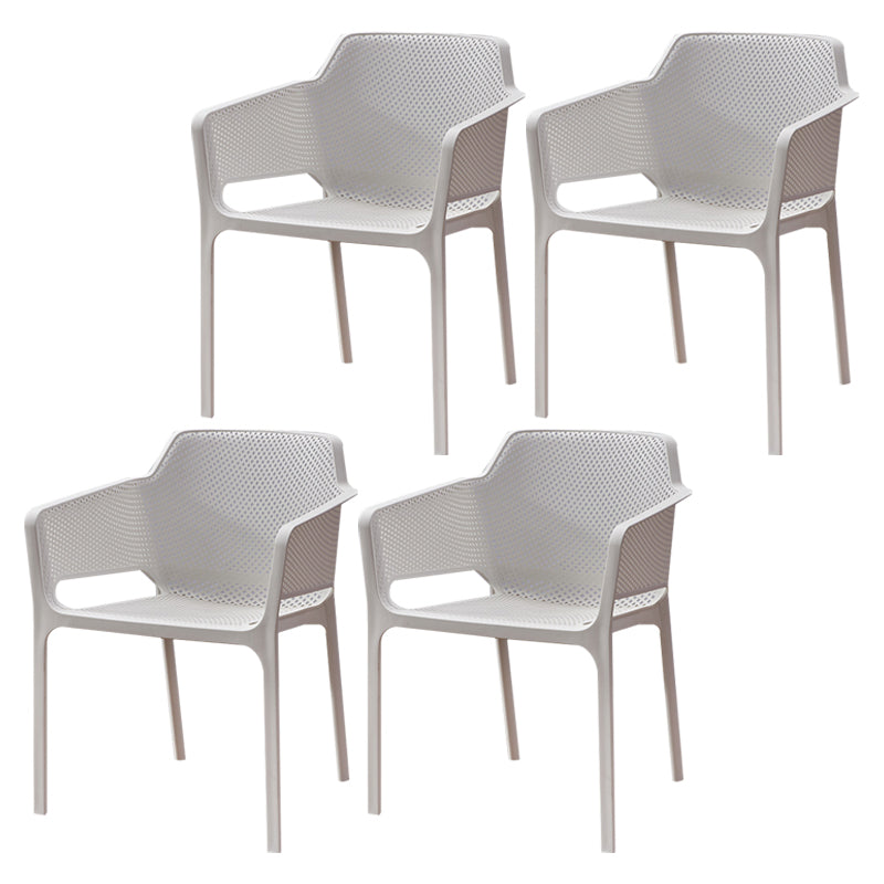 Contemporary Style Plastic Dining Chairs Stackable Dining Arm Chairs for Kitchen White 4 Piece Set Clearhalo ' kitchen&dining_furn' 'Dining Chairs' 'Dining Tables & Seating' 'dining_chair' 'furn' 'furn_dining_chair' 'Furniture' 'furniture_dining_chair' 'Kitchen & Dining Furniture' 'kitchen' 3998189