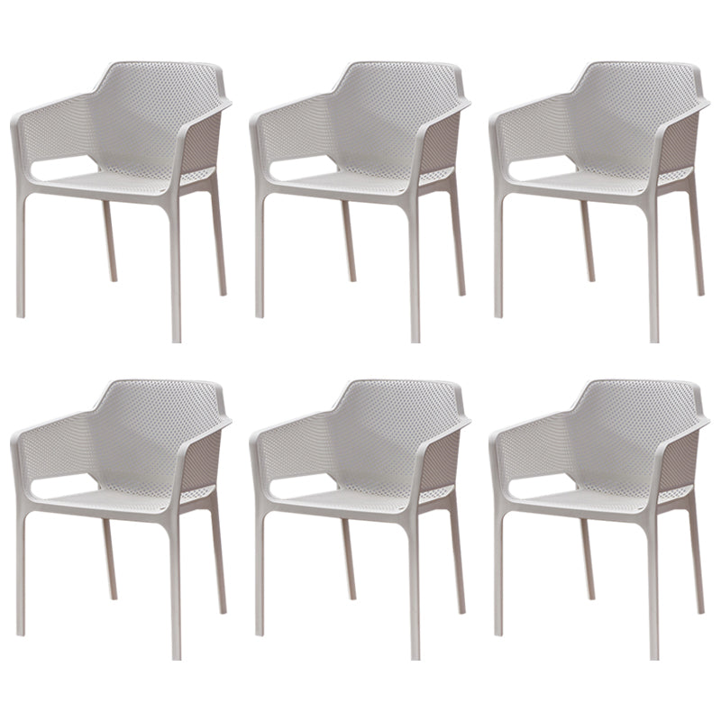 Contemporary Style Plastic Dining Chairs Stackable Dining Arm Chairs for Kitchen White 6 Piece Set Clearhalo ' kitchen&dining_furn' 'Dining Chairs' 'Dining Tables & Seating' 'dining_chair' 'furn' 'furn_dining_chair' 'Furniture' 'furniture_dining_chair' 'Kitchen & Dining Furniture' 'kitchen' 3998190