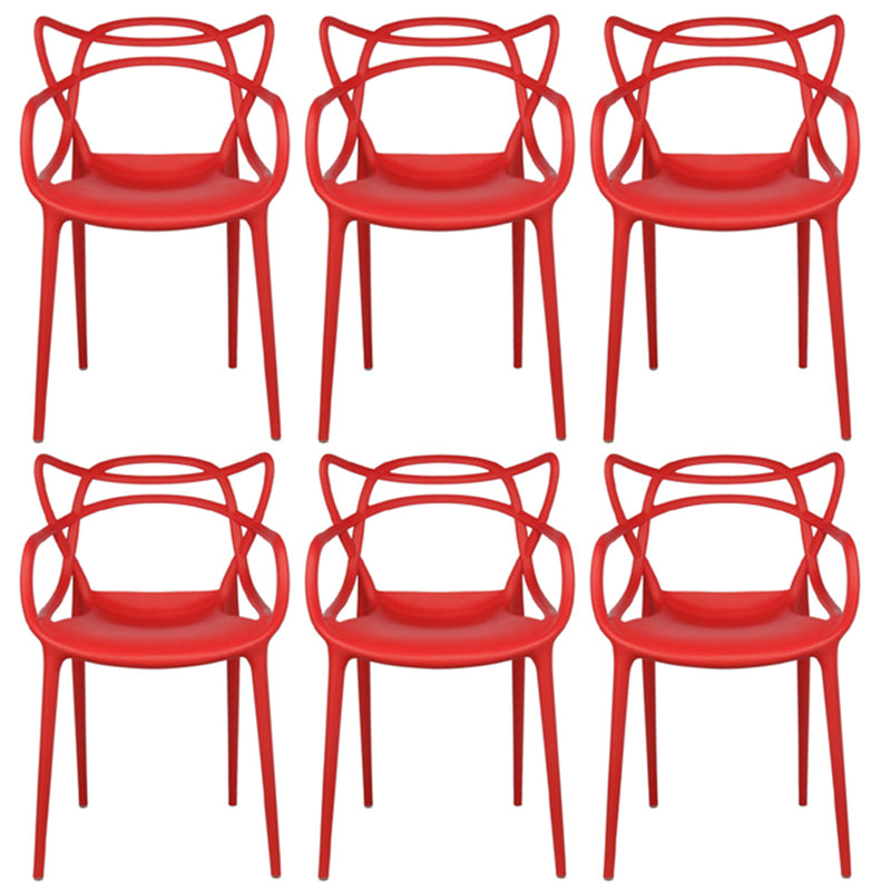 Contemporary Style Dining Chairs Kitchen Dining Arm Chairs with Plastic Legs Red 6 Piece Set Clearhalo ' kitchen&dining_furn' 'Dining Chairs' 'Dining Tables & Seating' 'dining_chair' 'furn' 'furn_dining_chair' 'Furniture' 'furniture_dining_chair' 'Kitchen & Dining Furniture' 'kitchen' 3998245