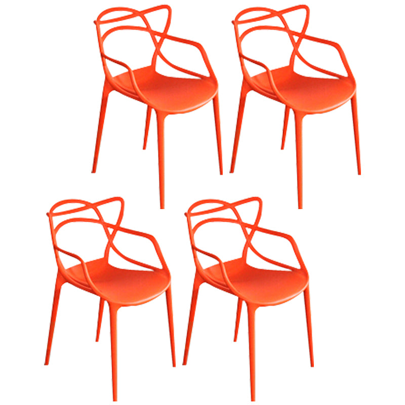 Contemporary Style Dining Chairs Kitchen Dining Arm Chairs with Plastic Legs Orange 4 Piece Set Clearhalo ' kitchen&dining_furn' 'Dining Chairs' 'Dining Tables & Seating' 'dining_chair' 'furn' 'furn_dining_chair' 'Furniture' 'furniture_dining_chair' 'Kitchen & Dining Furniture' 'kitchen' 3998247