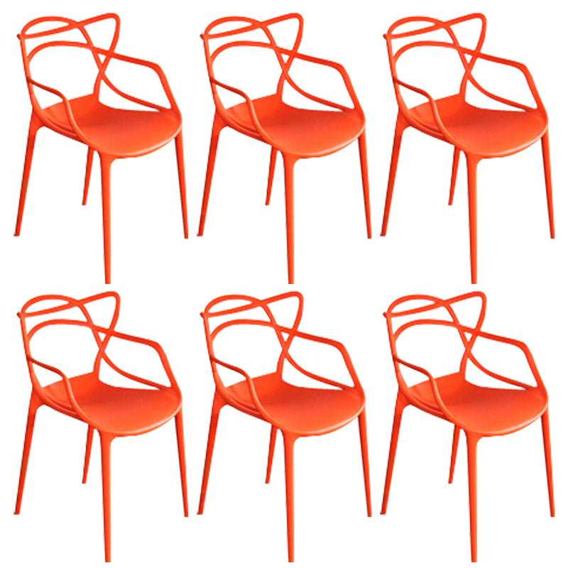 Contemporary Style Dining Chairs Kitchen Dining Arm Chairs with Plastic Legs Orange 6 Piece Set Clearhalo ' kitchen&dining_furn' 'Dining Chairs' 'Dining Tables & Seating' 'dining_chair' 'furn' 'furn_dining_chair' 'Furniture' 'furniture_dining_chair' 'Kitchen & Dining Furniture' 'kitchen' 3998248