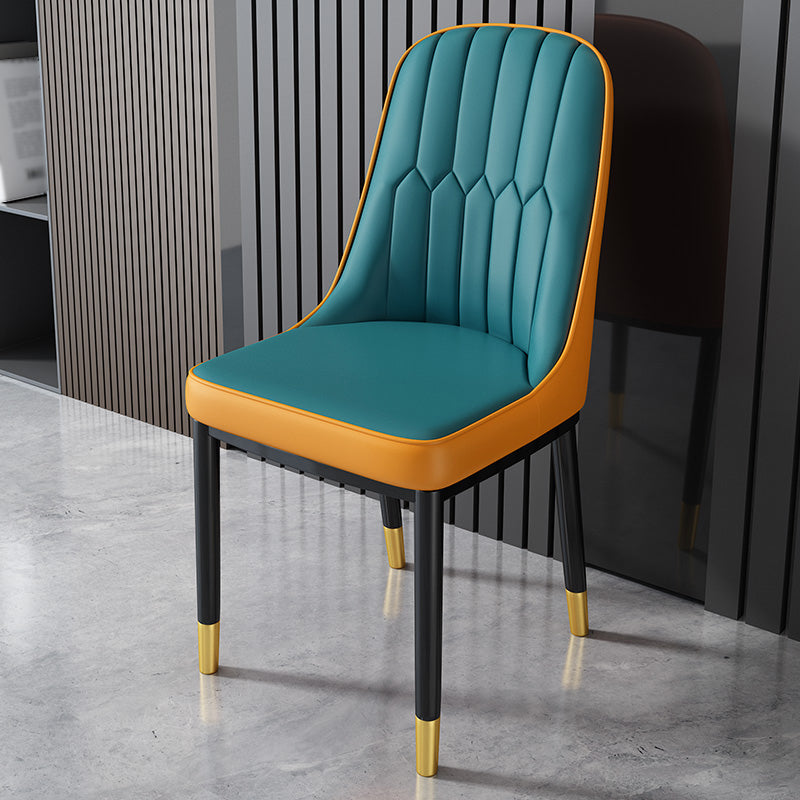 Nordic Metal Dining Room Chairs Upholstered Linen Fabric Armless Chairs for Restaurant Use Blue-Orange 1 Piece Brass Gold Clearhalo ' kitchen&dining_furn' 'Dining Chairs' 'Dining Tables & Seating' 'dining_chair' 'furn' 'furn_dining_chair' 'Furniture' 'furniture_dining_chair' 'Kitchen & Dining Furniture' 'kitchen' 3998268