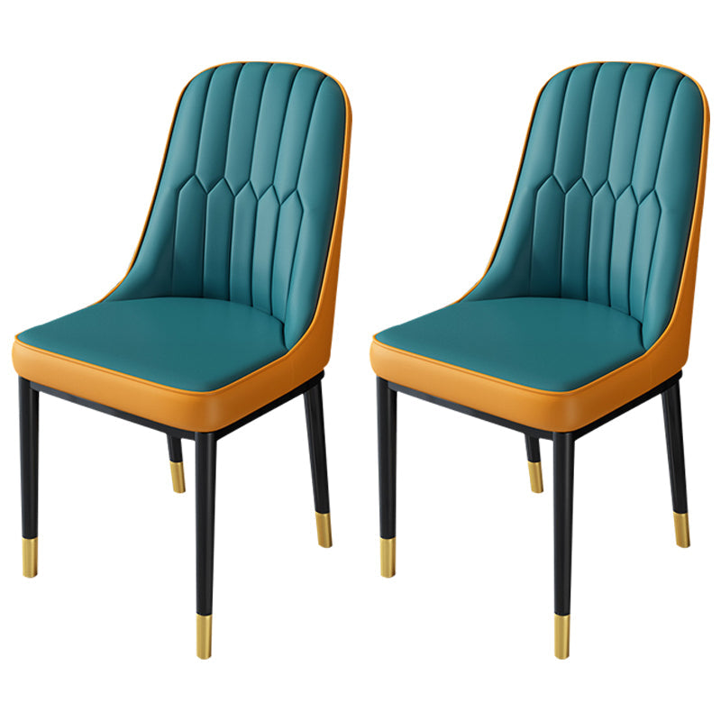 Nordic Metal Dining Room Chairs Upholstered Linen Fabric Armless Chairs for Restaurant Use Blue-Orange 2 Piece Set Brass Gold Clearhalo ' kitchen&dining_furn' 'Dining Chairs' 'Dining Tables & Seating' 'dining_chair' 'furn' 'furn_dining_chair' 'Furniture' 'furniture_dining_chair' 'Kitchen & Dining Furniture' 'kitchen' 3998270