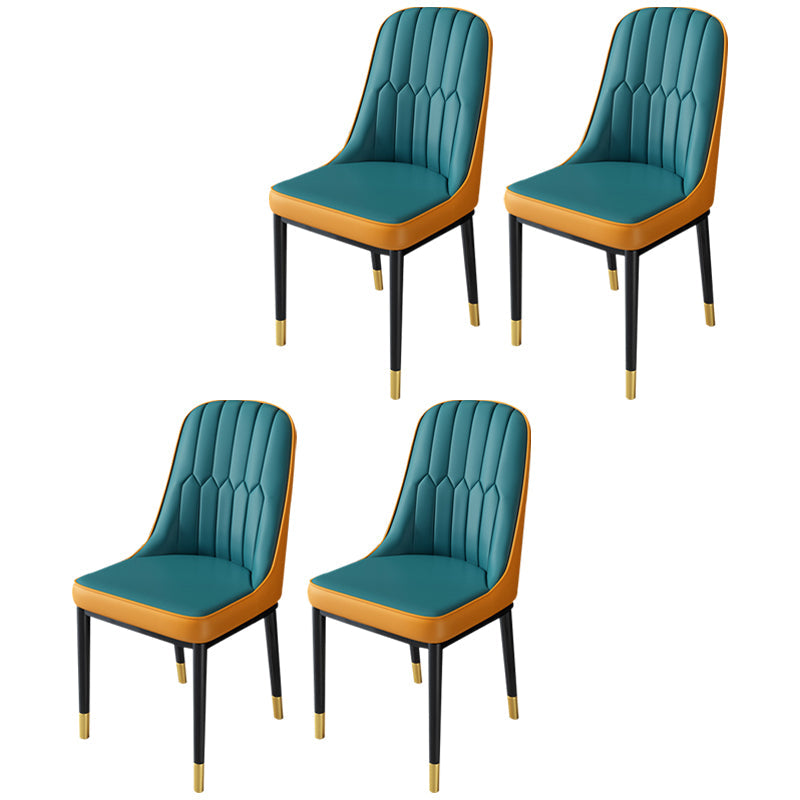 Nordic Metal Dining Room Chairs Upholstered Linen Fabric Armless Chairs for Restaurant Use Blue-Orange 4 Piece Set Brass Gold Clearhalo ' kitchen&dining_furn' 'Dining Chairs' 'Dining Tables & Seating' 'dining_chair' 'furn' 'furn_dining_chair' 'Furniture' 'furniture_dining_chair' 'Kitchen & Dining Furniture' 'kitchen' 3998273