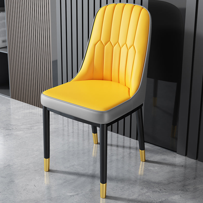 Nordic Metal Dining Room Chairs Upholstered Linen Fabric Armless Chairs for Restaurant Use Yellow-Gray 1 Piece Brass Gold Clearhalo ' kitchen&dining_furn' 'Dining Chairs' 'Dining Tables & Seating' 'dining_chair' 'furn' 'furn_dining_chair' 'Furniture' 'furniture_dining_chair' 'Kitchen & Dining Furniture' 'kitchen' 3998286