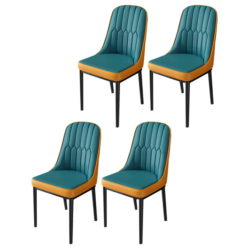Nordic Metal Dining Room Chairs Upholstered Linen Fabric Armless Chairs for Restaurant Use Blue-Orange 4 Piece Set Black Clearhalo ' kitchen&dining_furn' 'Dining Chairs' 'Dining Tables & Seating' 'dining_chair' 'furn' 'furn_dining_chair' 'Furniture' 'furniture_dining_chair' 'Kitchen & Dining Furniture' 'kitchen' 3998306