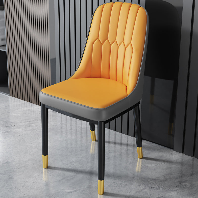 Nordic Metal Dining Room Chairs Upholstered Linen Fabric Armless Chairs for Restaurant Use Orange-Gray 1 Piece Brass Gold Clearhalo ' kitchen&dining_furn' 'Dining Chairs' 'Dining Tables & Seating' 'dining_chair' 'furn' 'furn_dining_chair' 'Furniture' 'furniture_dining_chair' 'Kitchen & Dining Furniture' 'kitchen' 3998313