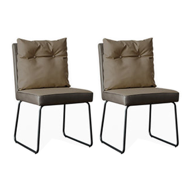 Contemporary Metal Chairs Set Dining Room Solid Back Side Chairs (Set of 2) Khaki Clearhalo ' kitchen&dining_furn' 'Dining Chairs' 'Dining Tables & Seating' 'dining_chair' 'furn' 'furn_dining_chair' 'Furniture' 'furniture_dining_chair' 'Kitchen & Dining Furniture' 'kitchen' 3998342