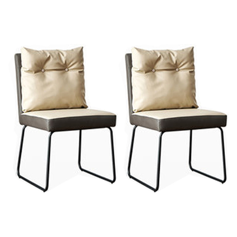 Contemporary Metal Chairs Set Dining Room Solid Back Side Chairs (Set of 2) Off-White Clearhalo ' kitchen&dining_furn' 'Dining Chairs' 'Dining Tables & Seating' 'dining_chair' 'furn' 'furn_dining_chair' 'Furniture' 'furniture_dining_chair' 'Kitchen & Dining Furniture' 'kitchen' 3998344