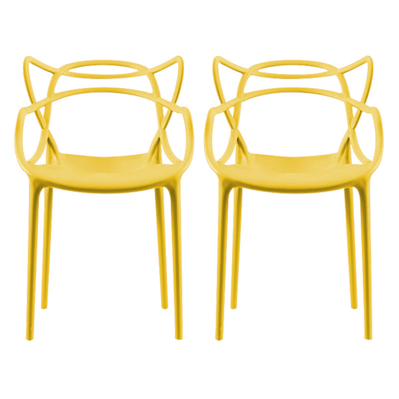 Contemporary Style Dining Chairs Plastic Dining Arm Chairs for Kitchen Yellow 2 Piece Set Clearhalo ' kitchen&dining_furn' 'Dining Chairs' 'Dining Tables & Seating' 'dining_chair' 'furn' 'furn_dining_chair' 'Furniture' 'furniture_dining_chair' 'Kitchen & Dining Furniture' 'kitchen' 3998356
