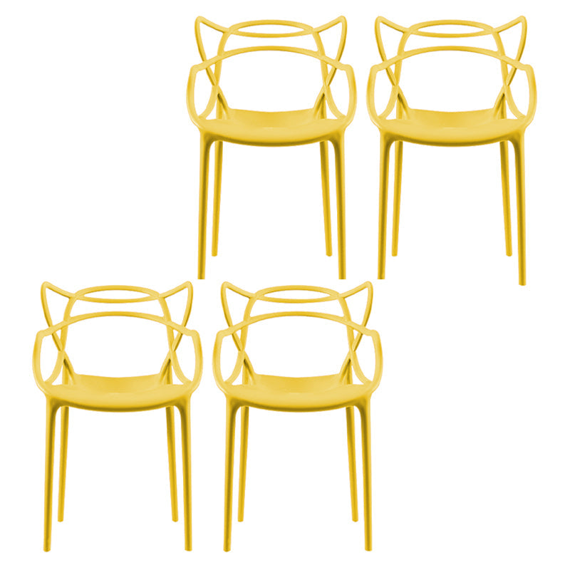 Contemporary Style Dining Chairs Plastic Dining Arm Chairs for Kitchen Yellow 4 Piece Set Clearhalo ' kitchen&dining_furn' 'Dining Chairs' 'Dining Tables & Seating' 'dining_chair' 'furn' 'furn_dining_chair' 'Furniture' 'furniture_dining_chair' 'Kitchen & Dining Furniture' 'kitchen' 3998357