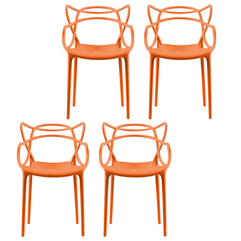 Contemporary Style Dining Chairs Plastic Dining Arm Chairs for Kitchen Orange 4 Piece Set Clearhalo ' kitchen&dining_furn' 'Dining Chairs' 'Dining Tables & Seating' 'dining_chair' 'furn' 'furn_dining_chair' 'Furniture' 'furniture_dining_chair' 'Kitchen & Dining Furniture' 'kitchen' 3998375