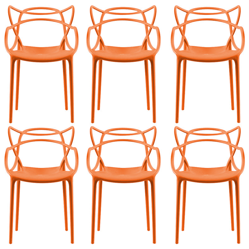 Contemporary Style Dining Chairs Plastic Dining Arm Chairs for Kitchen Orange 6 Piece Set Clearhalo ' kitchen&dining_furn' 'Dining Chairs' 'Dining Tables & Seating' 'dining_chair' 'furn' 'furn_dining_chair' 'Furniture' 'furniture_dining_chair' 'Kitchen & Dining Furniture' 'kitchen' 3998376