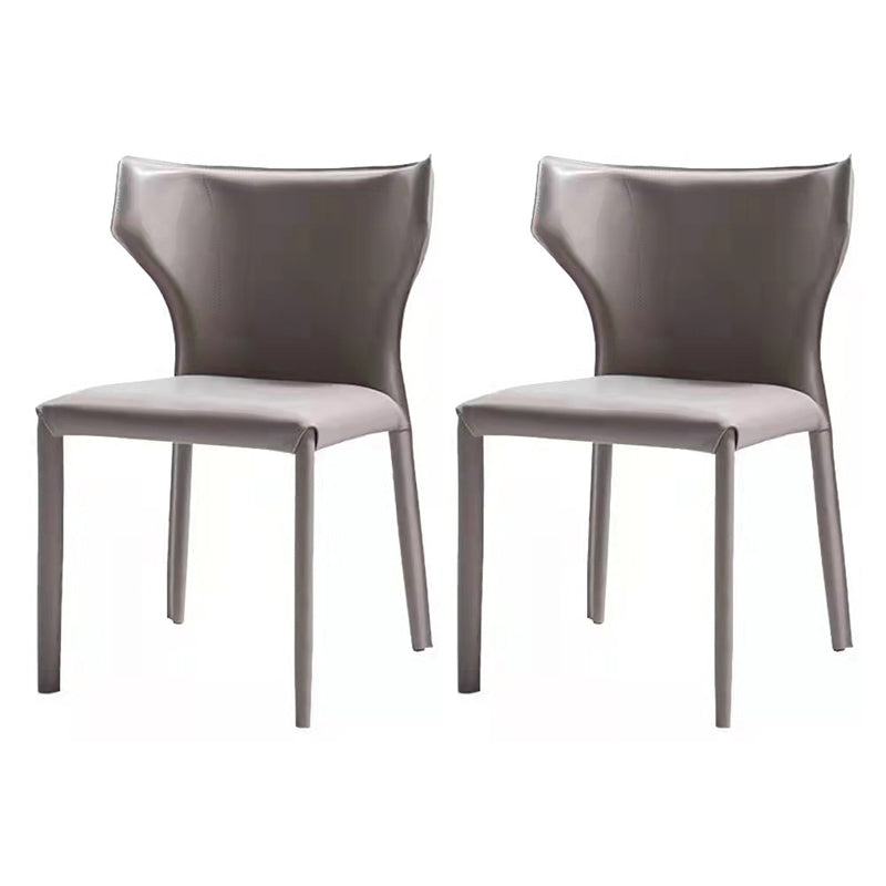 Contemporary Saddle Leather Restaurant Side Chair Matte Finish Wingback Dining Chair (Set of 2) Light Gray Clearhalo ' kitchen&dining_furn' 'Dining Chairs' 'Dining Tables & Seating' 'dining_chair' 'Furniture' 'furniture_dining_chair' 'Kitchen & Dining Furniture' 'kitchen' 3998392