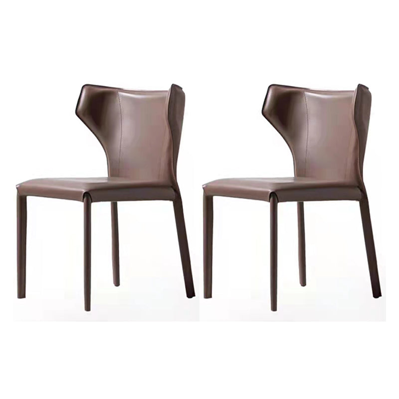 Contemporary Saddle Leather Restaurant Side Chair Matte Finish Wingback Dining Chair (Set of 2) Coffee Clearhalo ' kitchen&dining_furn' 'Dining Chairs' 'Dining Tables & Seating' 'dining_chair' 'Furniture' 'furniture_dining_chair' 'Kitchen & Dining Furniture' 'kitchen' 3998394