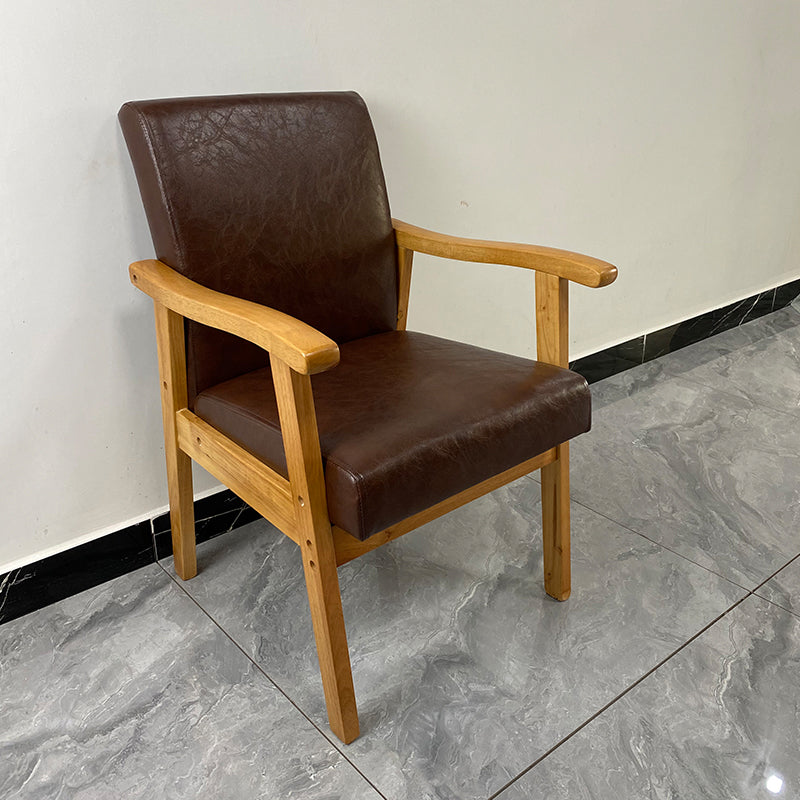 Upholstered Arm Chair Solid Back Single Dining Arm Chair with Wood Legs Brown Clearhalo ' kitchen&dining_furn' 'Dining Chairs' 'Dining Tables & Seating' 'dining_chair' 'furn' 'furn_dining_chair' 'Furniture' 'furniture_dining_chair' 'Kitchen & Dining Furniture' 'kitchen' 3998436