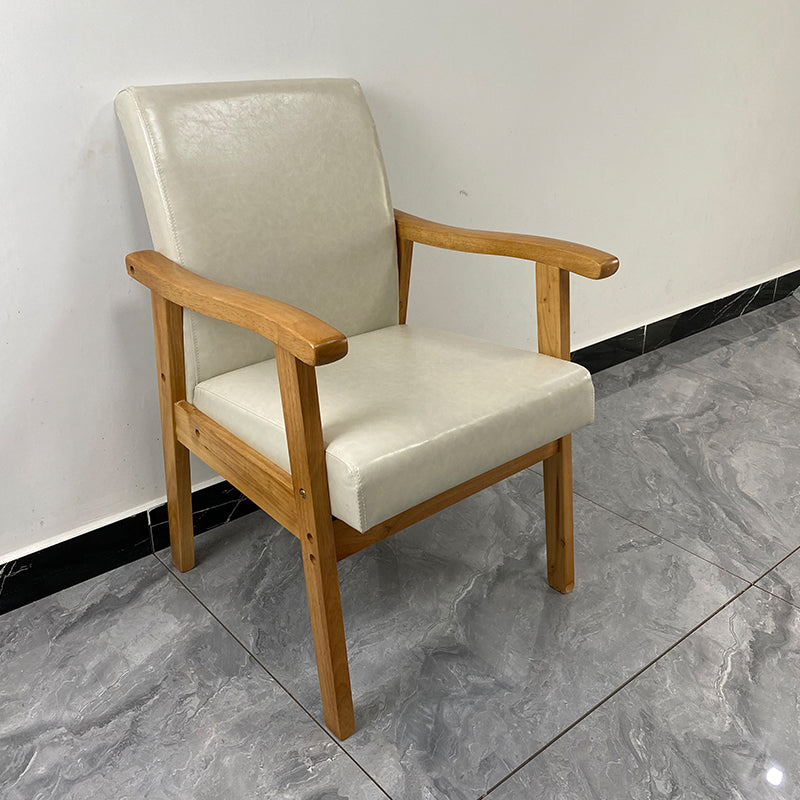 Upholstered Arm Chair Solid Back Single Dining Arm Chair with Wood Legs Gloss White Clearhalo ' kitchen&dining_furn' 'Dining Chairs' 'Dining Tables & Seating' 'dining_chair' 'furn' 'furn_dining_chair' 'Furniture' 'furniture_dining_chair' 'Kitchen & Dining Furniture' 'kitchen' 3998442