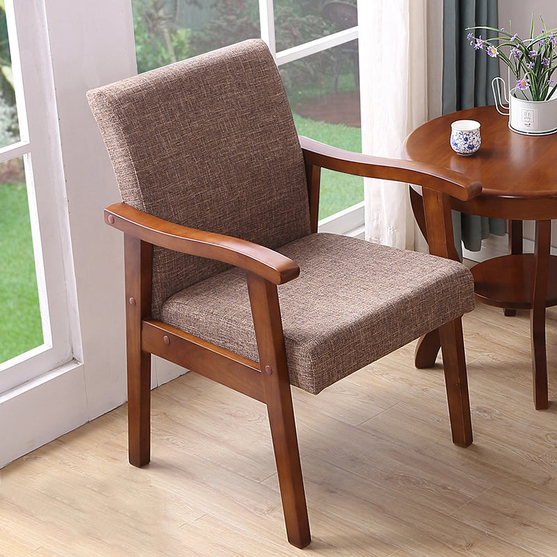 Upholstered Arm Chair Solid Back Single Dining Arm Chair with Wood Legs Coffee Clearhalo ' kitchen&dining_furn' 'Dining Chairs' 'Dining Tables & Seating' 'dining_chair' 'furn' 'furn_dining_chair' 'Furniture' 'furniture_dining_chair' 'Kitchen & Dining Furniture' 'kitchen' 3998444