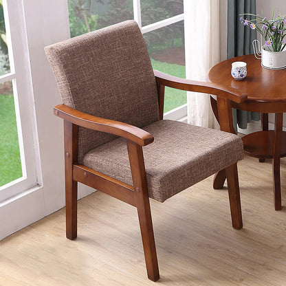Upholstered Arm Chair Solid Back Single Dining Arm Chair with Wood Legs Coffee Clearhalo ' kitchen&dining_furn' 'Dining Chairs' 'Dining Tables & Seating' 'dining_chair' 'furn' 'furn_dining_chair' 'Furniture' 'furniture_dining_chair' 'Kitchen & Dining Furniture' 'kitchen' 3998444