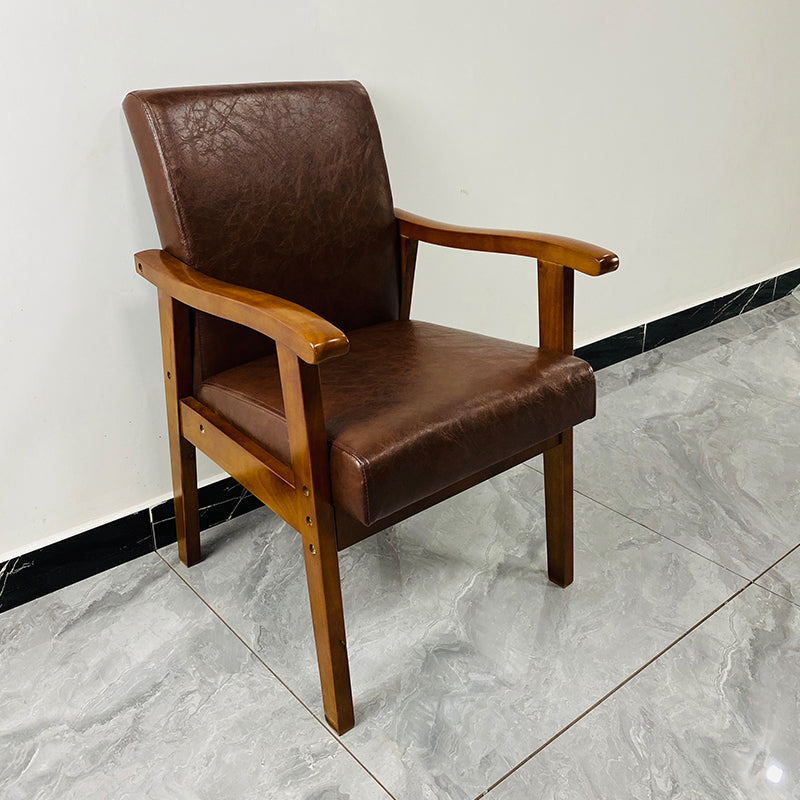 Upholstered Arm Chair Solid Back Single Dining Arm Chair with Wood Legs Dark Brown Clearhalo ' kitchen&dining_furn' 'Dining Chairs' 'Dining Tables & Seating' 'dining_chair' 'furn' 'furn_dining_chair' 'Furniture' 'furniture_dining_chair' 'Kitchen & Dining Furniture' 'kitchen' 3998447