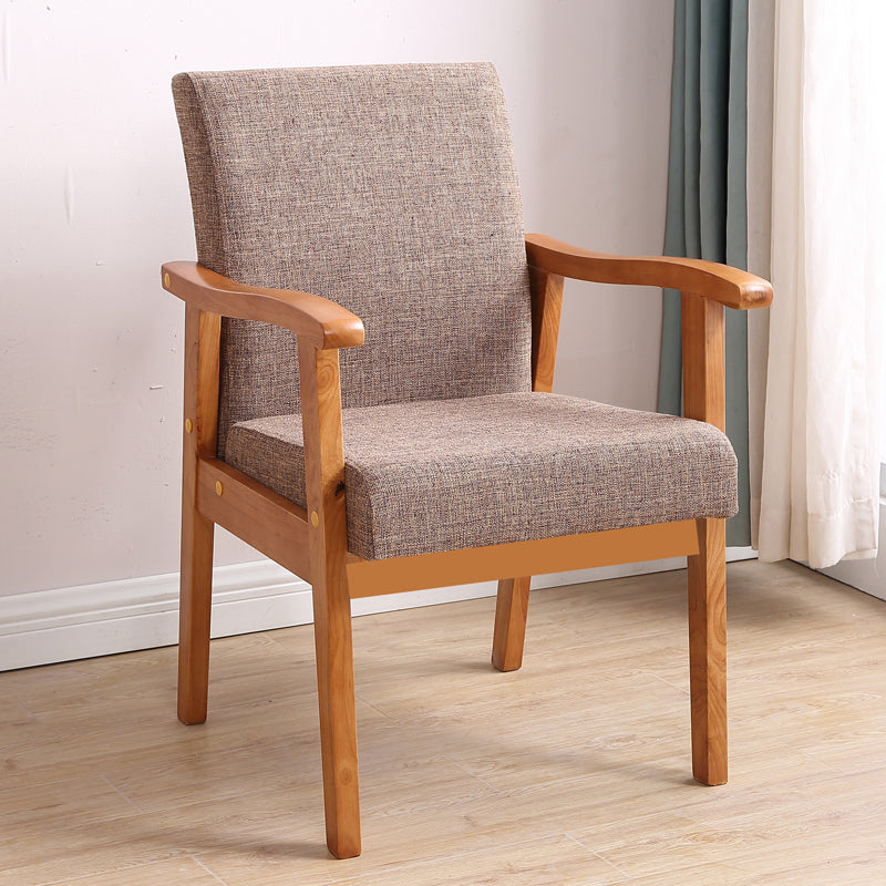 Single Solid Back Dining Armchair Upholstered Arm Chairs with Wood Legs Dark Coffee Clearhalo ' kitchen&dining_furn' 'Dining Chairs' 'Dining Tables & Seating' 'dining_chair' 'furn' 'furn_dining_chair' 'Furniture' 'furniture_dining_chair' 'Kitchen & Dining Furniture' 'kitchen' 3998466