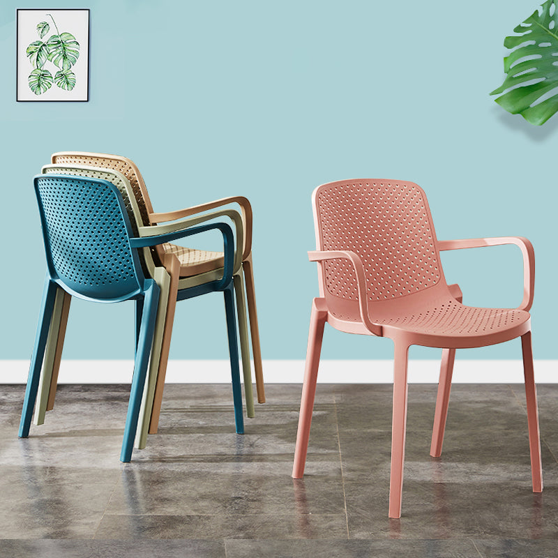 Scandinavian Plastic Dining Arm Chairs Stackable Solid Back Armchairs (Set of 4) Clearhalo ' kitchen&dining_furn' 'Dining Chairs' 'Dining Tables & Seating' 'dining_chair' 'furn' 'furn_dining_chair' 'Furniture' 'furniture_dining_chair' 'Kitchen & Dining Furniture' 'kitchen' 3998507
