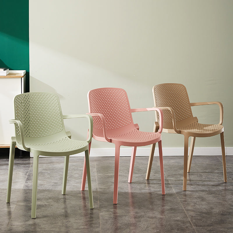 Scandinavian Plastic Dining Arm Chairs Stackable Solid Back Armchairs (Set of 4) Clearhalo ' kitchen&dining_furn' 'Dining Chairs' 'Dining Tables & Seating' 'dining_chair' 'furn' 'furn_dining_chair' 'Furniture' 'furniture_dining_chair' 'Kitchen & Dining Furniture' 'kitchen' 3998509