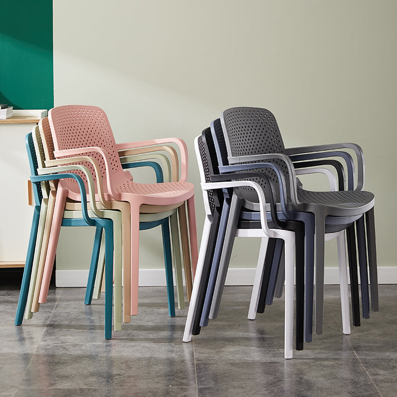 Scandinavian Plastic Dining Arm Chairs Stackable Solid Back Armchairs (Set of 4) Clearhalo ' kitchen&dining_furn' 'Dining Chairs' 'Dining Tables & Seating' 'dining_chair' 'furn' 'furn_dining_chair' 'Furniture' 'furniture_dining_chair' 'Kitchen & Dining Furniture' 'kitchen' 3998511