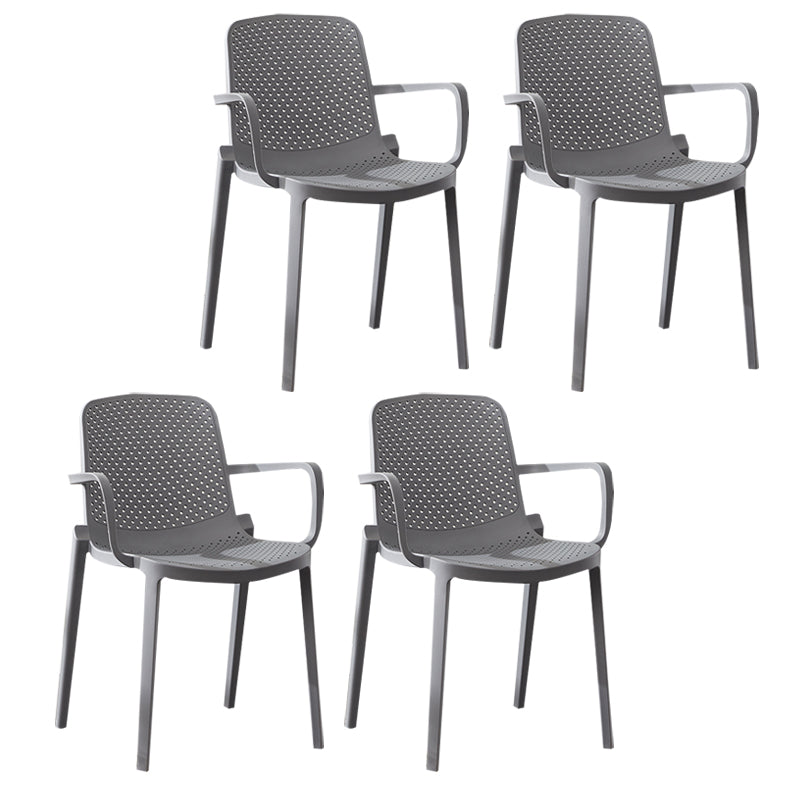 Scandinavian Plastic Dining Arm Chairs Stackable Solid Back Armchairs (Set of 4) Grey Clearhalo ' kitchen&dining_furn' 'Dining Chairs' 'Dining Tables & Seating' 'dining_chair' 'furn' 'furn_dining_chair' 'Furniture' 'furniture_dining_chair' 'Kitchen & Dining Furniture' 'kitchen' 3998512