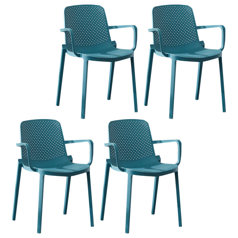 Scandinavian Plastic Dining Arm Chairs Stackable Solid Back Armchairs (Set of 4) Peacock Blue Clearhalo ' kitchen&dining_furn' 'Dining Chairs' 'Dining Tables & Seating' 'dining_chair' 'furn' 'furn_dining_chair' 'Furniture' 'furniture_dining_chair' 'Kitchen & Dining Furniture' 'kitchen' 3998515
