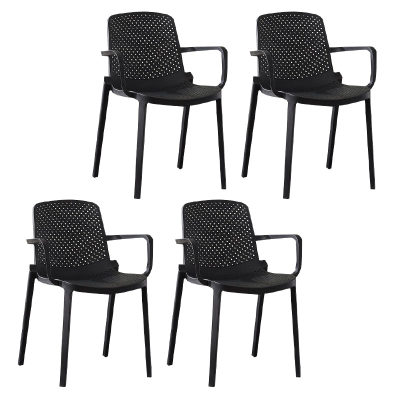 Scandinavian Plastic Dining Arm Chairs Stackable Solid Back Armchairs (Set of 4) Black Clearhalo ' kitchen&dining_furn' 'Dining Chairs' 'Dining Tables & Seating' 'dining_chair' 'furn' 'furn_dining_chair' 'Furniture' 'furniture_dining_chair' 'Kitchen & Dining Furniture' 'kitchen' 3998517