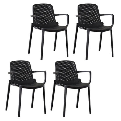 Scandinavian Plastic Dining Arm Chairs Stackable Solid Back Armchairs (Set of 4) Black Clearhalo ' kitchen&dining_furn' 'Dining Chairs' 'Dining Tables & Seating' 'dining_chair' 'furn' 'furn_dining_chair' 'Furniture' 'furniture_dining_chair' 'Kitchen & Dining Furniture' 'kitchen' 3998517