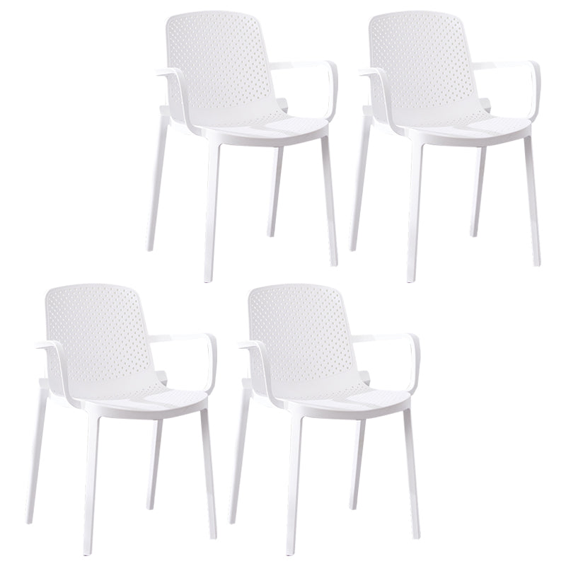 Scandinavian Plastic Dining Arm Chairs Stackable Solid Back Armchairs (Set of 4) White Clearhalo ' kitchen&dining_furn' 'Dining Chairs' 'Dining Tables & Seating' 'dining_chair' 'furn' 'furn_dining_chair' 'Furniture' 'furniture_dining_chair' 'Kitchen & Dining Furniture' 'kitchen' 3998519