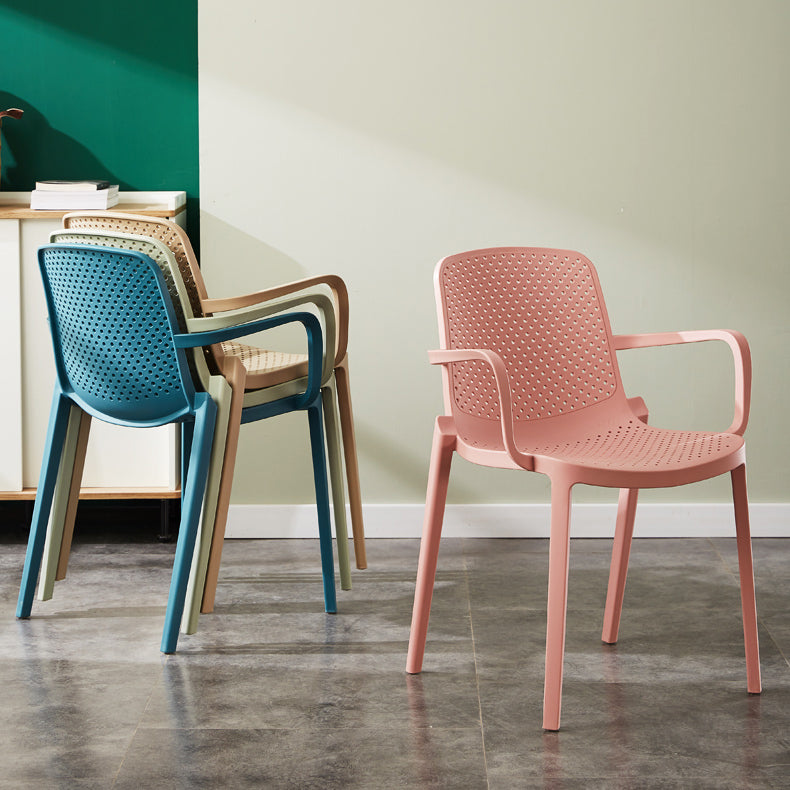 Scandinavian Plastic Dining Arm Chairs Stackable Solid Back Armchairs (Set of 4) Clearhalo ' kitchen&dining_furn' 'Dining Chairs' 'Dining Tables & Seating' 'dining_chair' 'furn' 'furn_dining_chair' 'Furniture' 'furniture_dining_chair' 'Kitchen & Dining Furniture' 'kitchen' 3998524