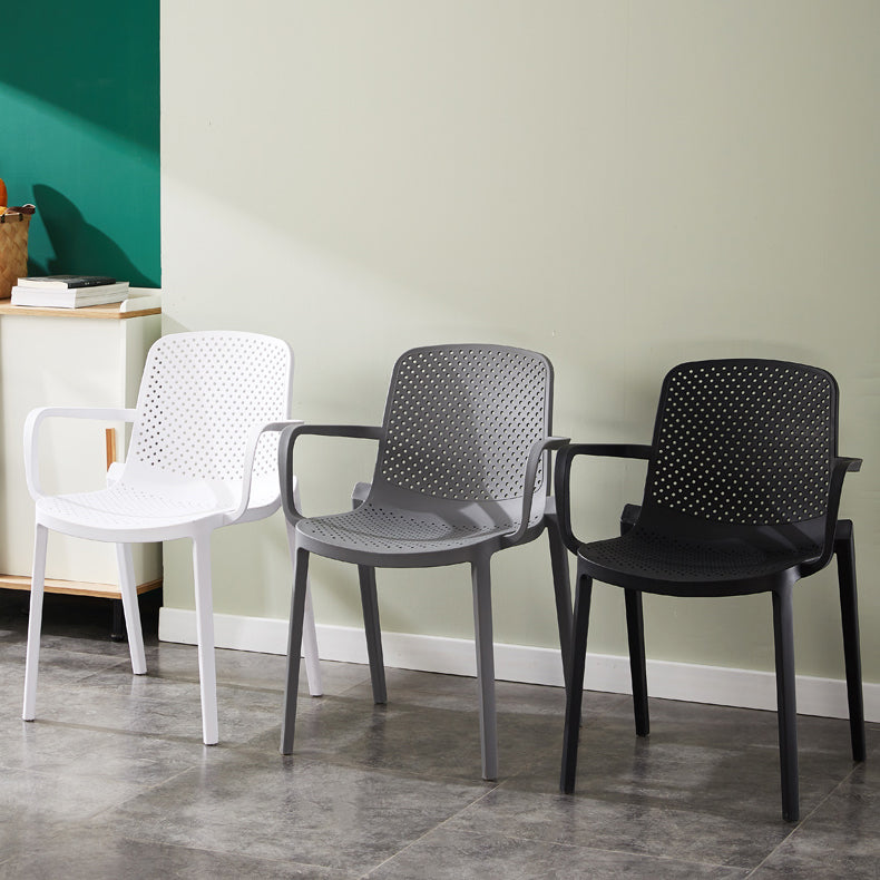 Scandinavian Plastic Dining Arm Chairs Stackable Solid Back Armchairs (Set of 4) Clearhalo ' kitchen&dining_furn' 'Dining Chairs' 'Dining Tables & Seating' 'dining_chair' 'furn' 'furn_dining_chair' 'Furniture' 'furniture_dining_chair' 'Kitchen & Dining Furniture' 'kitchen' 3998525